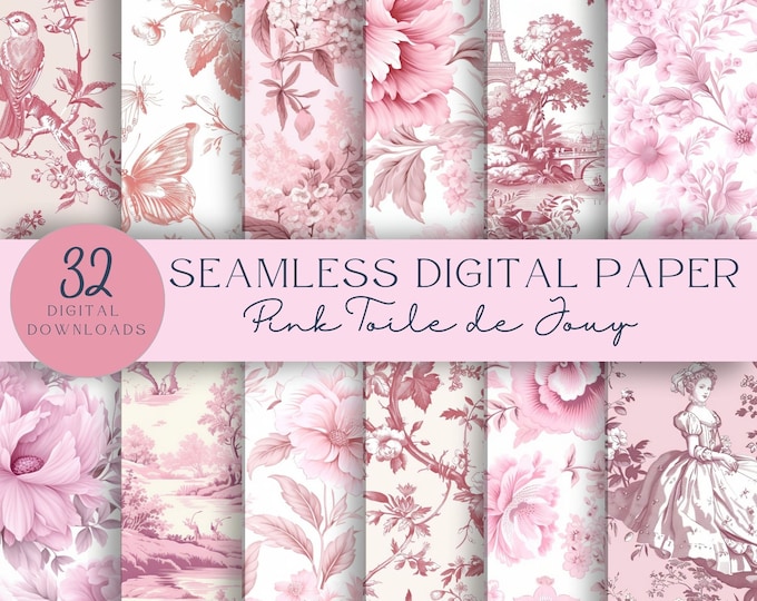 French Blue Floral Toile De Jouy Digital Paper, Seamless Pattern ...