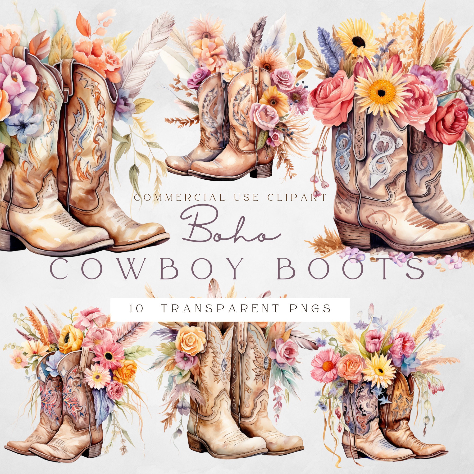 Boho Cowboy Boots | Clipart for Commercial Use | Boho Western | Digital ...