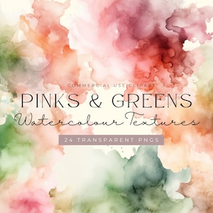 Roze en groen aquareltextuur | Aquarel clipart | Aquarel verfstreekelementen | Aquarel achtergrond png | Aquarelspatten