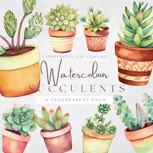Uso comercial / Imágenes prediseñadas de cactus / Paquete de imágenes prediseñadas de suculentas / Acuarela digital / Ilustración de cactus / Descarga digital / Imágenes prediseñadas de suculentas