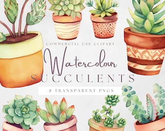 Commercial Use | Cactus Clip Art | Succulent Svg Bundle | Digital Watercolor | Cactus Illustration | Digital Download | Succulent Clipart