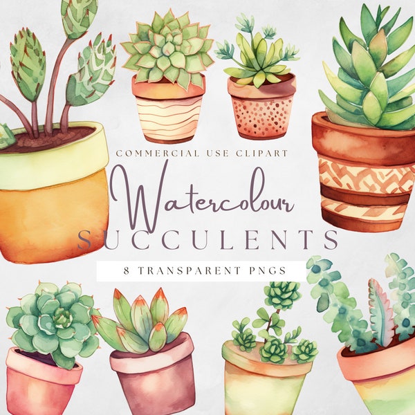 Commercial Use | Cactus Clip Art | Succulent Svg Bundle | Digital Watercolor | Cactus Illustration | Digital Download | Succulent Clipart