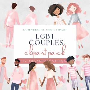 Ensemble lunatique de cliparts pour couples LGBT, Doodle aquarelle, PNG Transparent, téléchargement immédiat, scrapbooking, journal indésirable, usage Commercial
