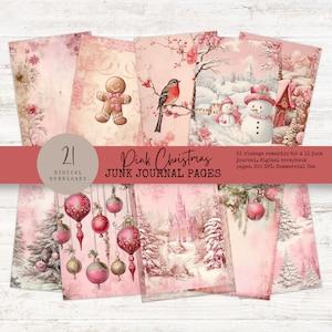 Vintage rosa Weihnachten Junk Journal Scrapbook digitales Papier, Instant Download