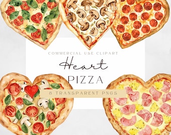 Valentines Heart Pizza Clipart, Valentines Clipart, Transparent PNG, Instant Download, Print on Demand, Commercial Use, Food Clipart
