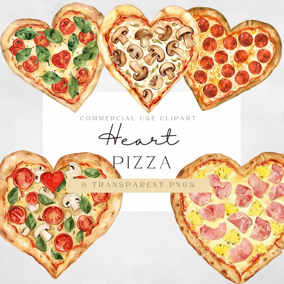 Valentines Heart Pizza Clipart, Valentines Clipart, Transparent PNG, Instant Download, Print on Demand, Commercial Use, Food Clipart