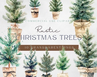 Whimsical Christmas Trees Clipart | Digital Download | Neutral Christmas | Trees in pots | Rustic Christmas Tree Clipart