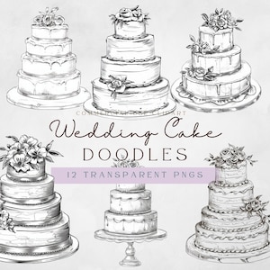 Bolo de Casamento Clipart | Bolo de Casamento Desenhado à Mão clipart | Arquivos .Png 300Dpi | Desenho Impressão | Bolo Desenhado à Mão Svg | Convite de Casamento
