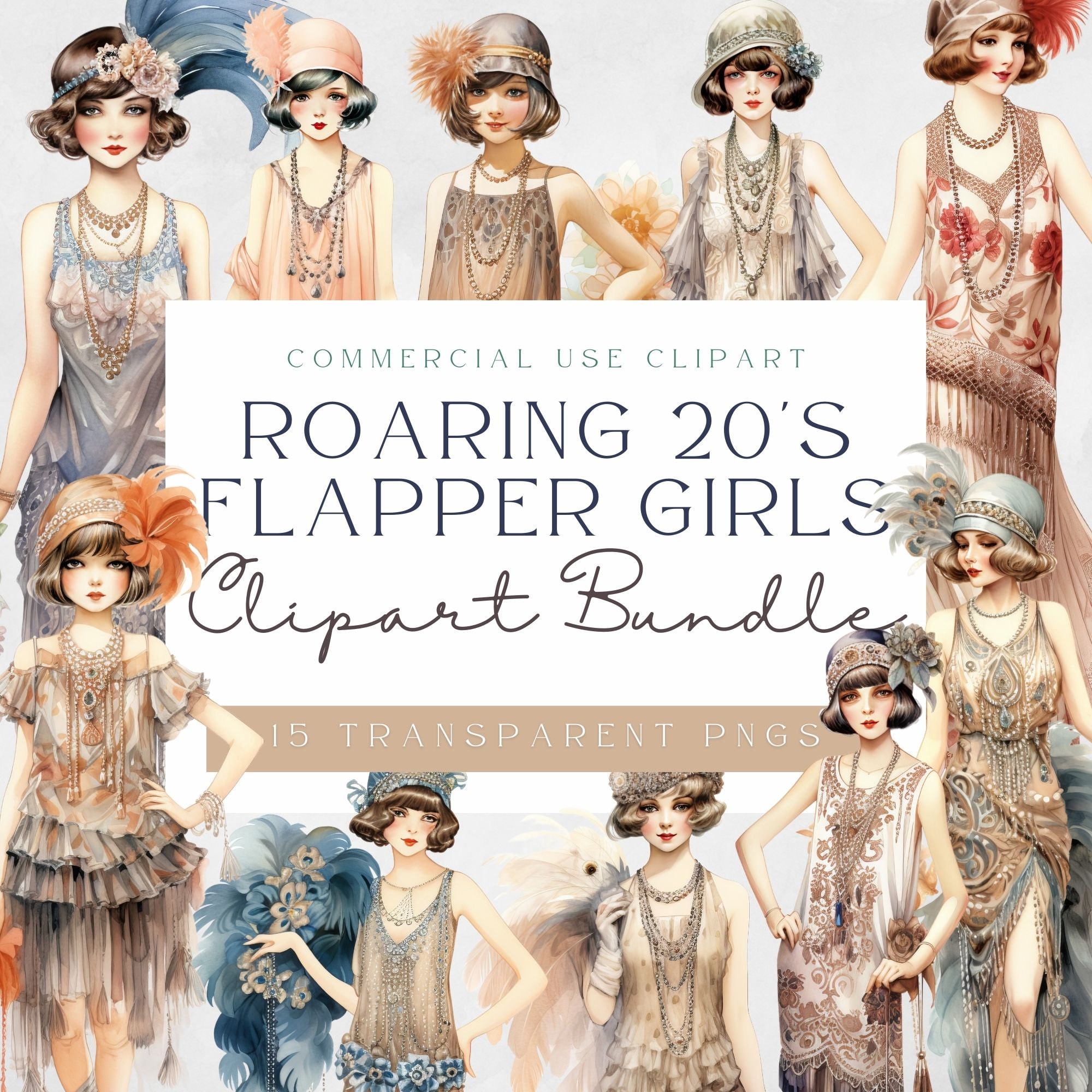 Roaring 20s Vintage Flapper Girl Clipart | Charleston clipart | Instant Download | 1920s Png | Soft Girl Era | Digital Download