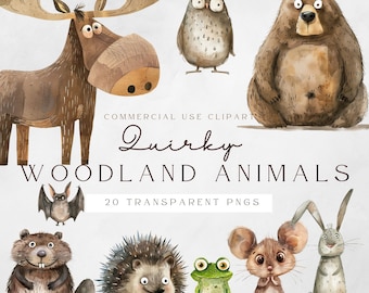 Digital Download | Quirky Woodland Animal Clipart | Wall Art | Personal Use | Instant Download | Cute Woodland Animals | Junk Journaling