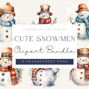 Bonhommes de neige mignons Clipart aquarelle, PNG Transparent, téléchargement immédiat, scrapbooking, journal indésirable, usage Commercial