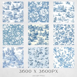 Vintage French Blue Floral Toile De Jouy Digital Paper, Seamless ...