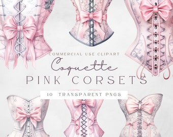 Corsetti rosa / PNG ad acquerello / Uso commerciale / Cilpart per decorazioni da camera da civetta / Illustrazioni boho / Junk journaling / Download digitale