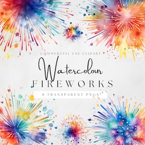 Veelkleurig vuurwerk, aquarel, nieuwjaarsfeest clipart, transparante png, instant download, commercieel gebruik