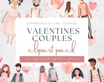 Whimsical Couples Clipart Bundle, Watercolor Doodle, Transparent PNG, Instant Download, Scrapbooking, Junk Journal, Commercial Use