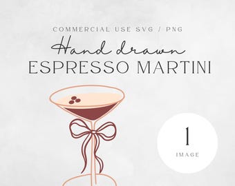 Espresso Martini Clipart: Hand-Drawn Cocktail Art (PNG Digital Download)