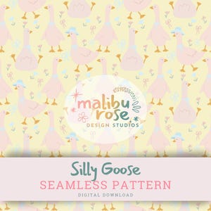 Silly Goose with blue bows Seamless Pattern, silly goose png, goose on the loose, cottagecore pattern, commercial use, fabric pattern