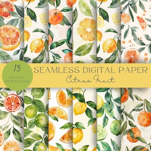 Modèle sans couture d'invitation graphique d'agrumes | Petite mignonne orange | Clipart fruit botanique mignon d'agrumes | Papier numérique d'été