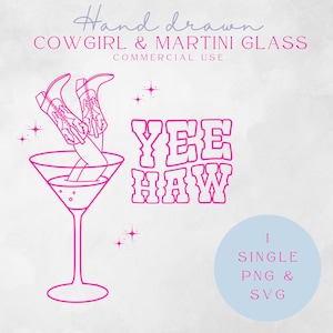 Vaquera en copa de martini, Despedida de soltera caprichosa SVG PNG, Ilustración de fiesta, Arte de celebración divertido, Yee Haw PNG, Mujer en copa SVG