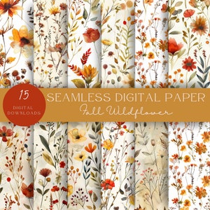 Modèle sans couture de fleurs sauvages d'automne | Fleurs d'automne | Clipart bohème | Papier texturé floral d'automne | Aquarelle florale d'automne | Papiers numériques