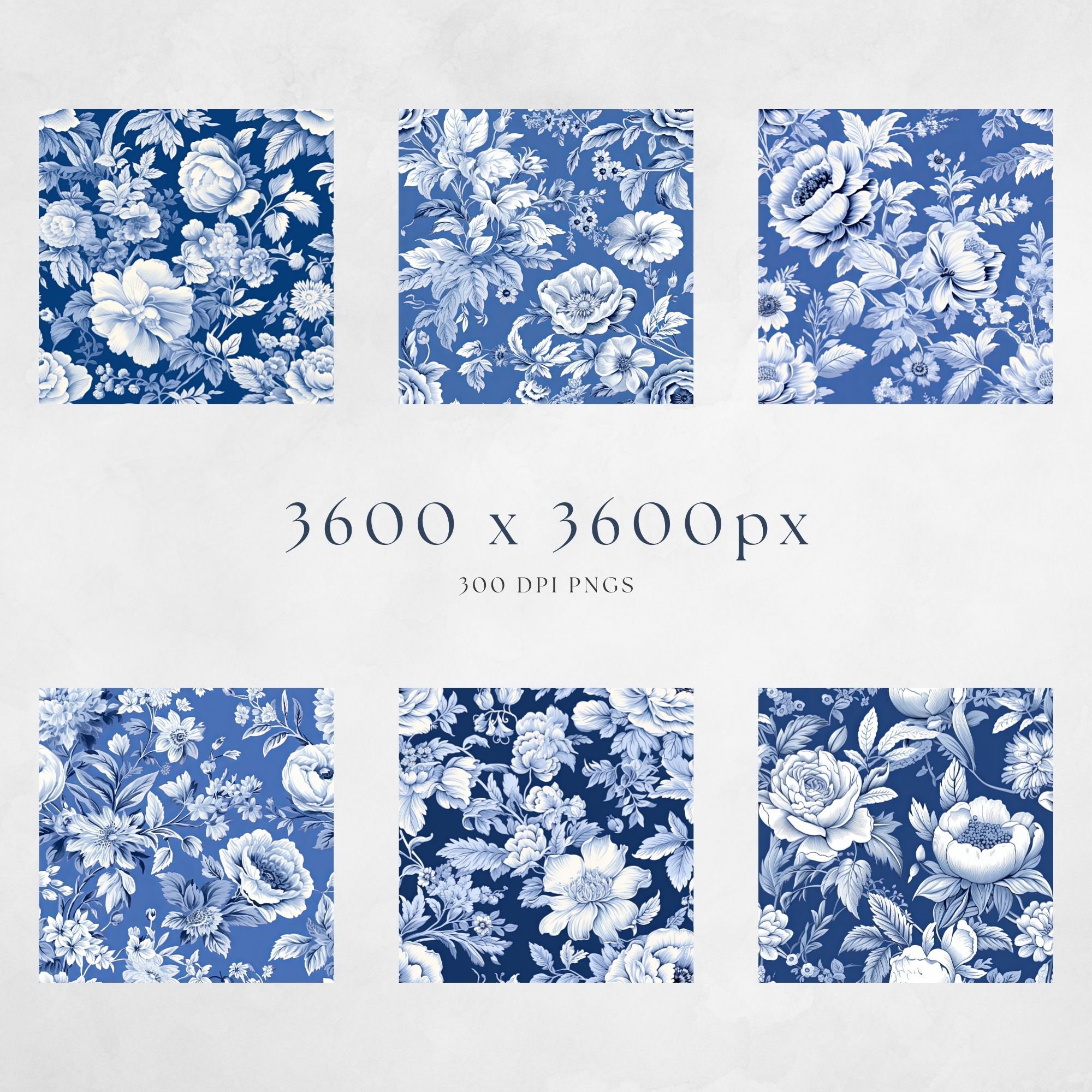 French Blue Floral Toile De Jouy Digital Paper, Seamless Pattern ...