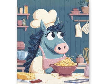 Ilustración de un caballo chef sobre lienzo mate