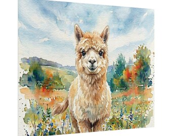 Póster de alpaca en acuarela / Póster enrollado, Arte mural de animales de safari