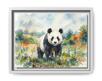 Cuadro de acuarela de panda sobre lienzo mate enmarcado / Arte mural de vida silvestre