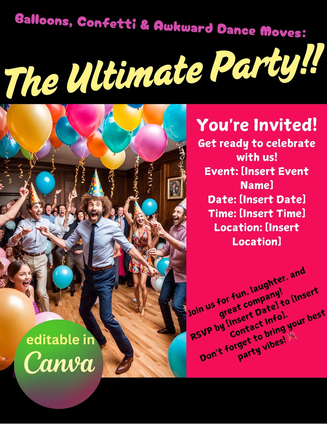 Party Invitation Example Editable Party Invitation Template: Customizable Celebration Invite ...