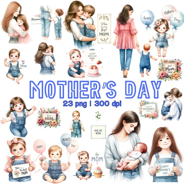 Mother's Day Clipart Collection - Cute Hand-Drawn Digital Clip Art for Cards, Crafts, MOM, DIY Projects - Instant Download 23 png. 300 dpi