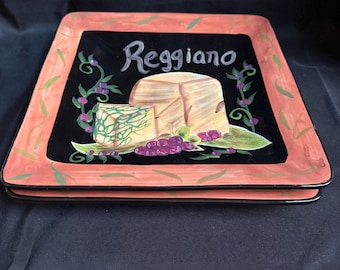 Certified International Square Cheese Platters Reggiano & Brie Set of 2 Stoneware