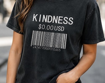 Kindness Barcode Black Washed T-Shirt, Inspirational Graphic Tee