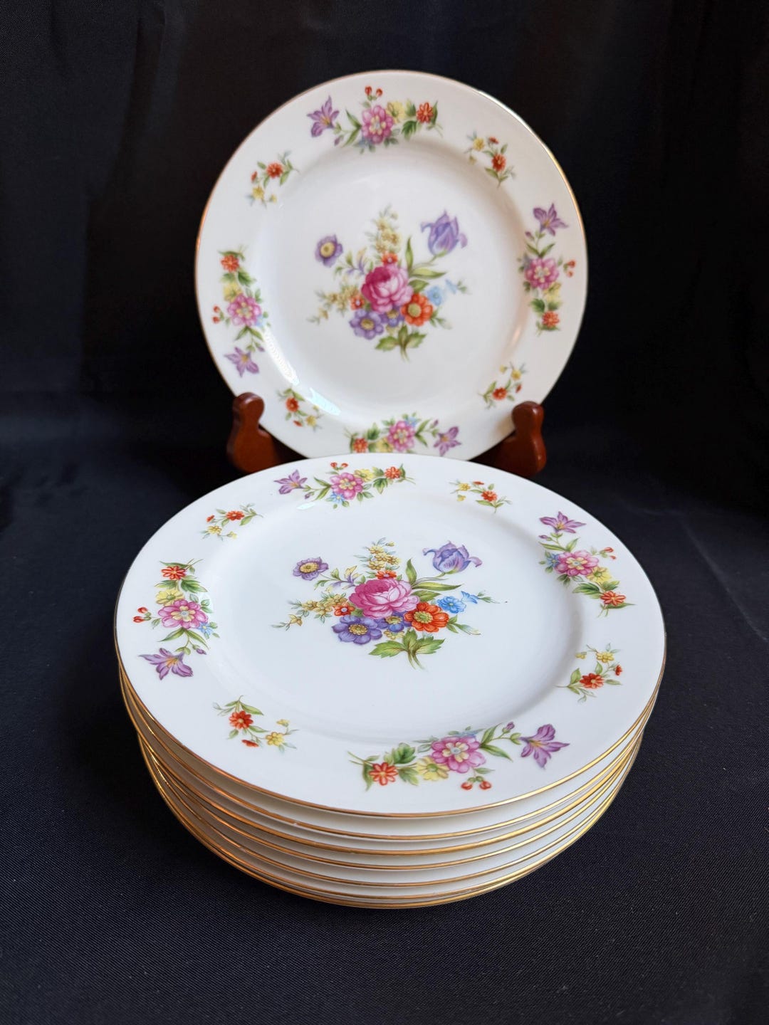 Harmony House Dresdania Fine China 7.5” Floral Plates Set of 8