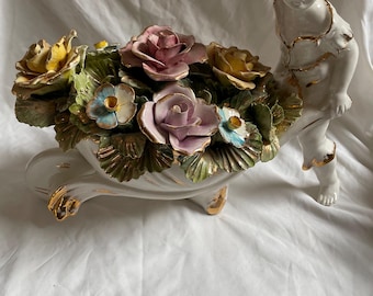 CAPODIMONTE イタリア製 陶器 飾り皿 天使 エンボス装飾アンティーク