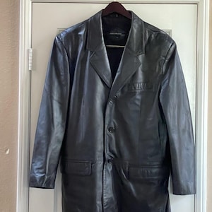 Jones New York City Black Leather Blazer Jacket Men’s 44R Genuine Leather