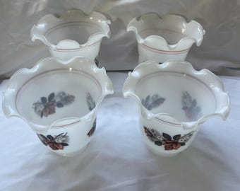 Vintage Set of 4 White Milk Glass Floral Table Lamp Shades