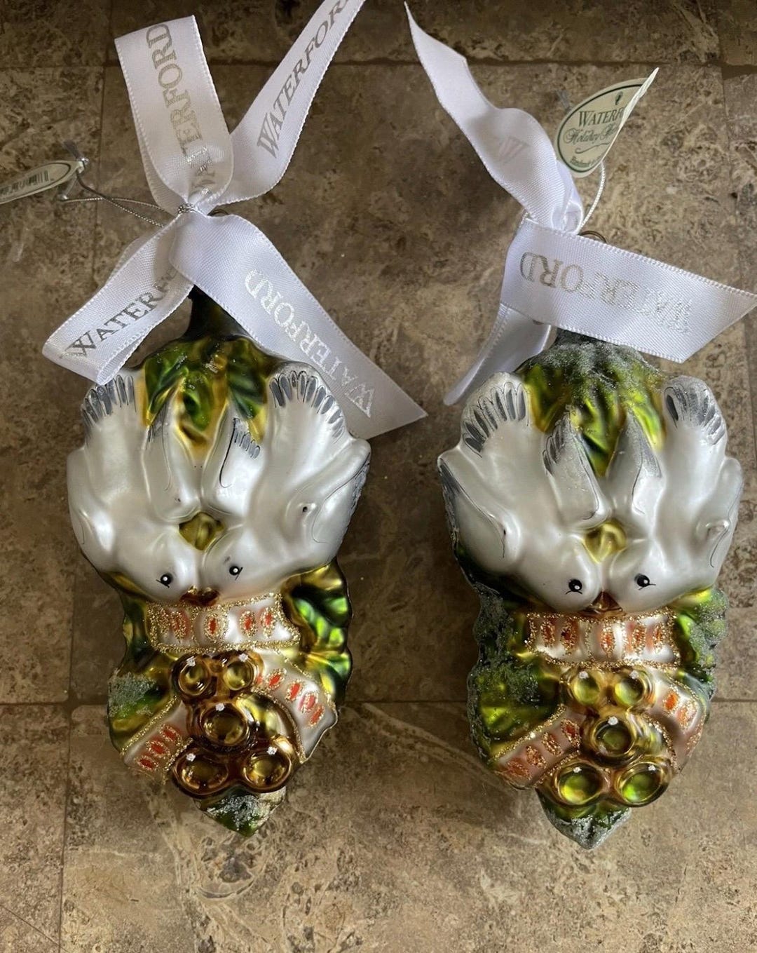 Waterford Holiday Heirlooms Doves With Holly Glass Ornament Set of 2 ...