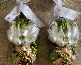 Waterford Holiday Heirlooms Doves with Holly Glass Ornament Set of 2 Handmade in Poland 6”