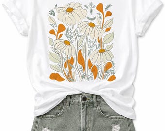 Retro Daisy Floral Shirt Vintage Wildflower Graphic Unisex Cotton Crew Neck Tee