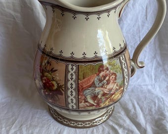 Vintage Limoges France Hand Painted Porcelain Pitcher 9” Peint à la Main Romanti