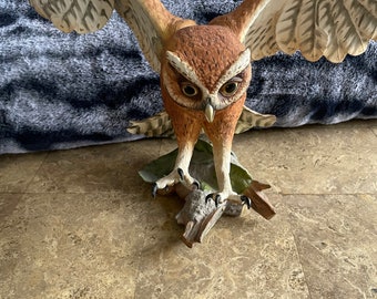 Screech Owl Porcelain Figurine by George McMonigle Franklin Mint 1990 with Base