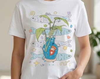 Ponyo T-Shirt Studio Ghibli Fish Vase Cute Anime Kawaii Graphic Tee