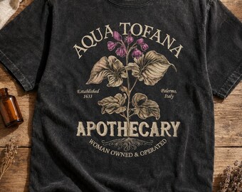 Aqua Tofana Apothecary Black Washed T-Shirt Gothic Botanical Unisex Tee