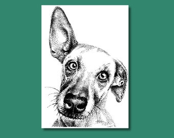 Postcard dog art card invitation, birthday card hand-drawn animal card in black and white motif in A6 print illustration