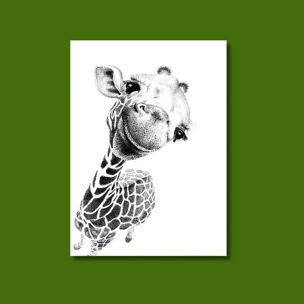 Postkarte LUSTIGE Giraffe  Kunstkarte Einladung Geburtstagskarte Tier-Zeichnung handgezeichnetes Motiv in A6 Druck Illustration