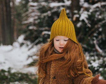 Pixie Hat Kids Natural. Toddler, newborn, merino wool. Back to school autumn, winter accesories