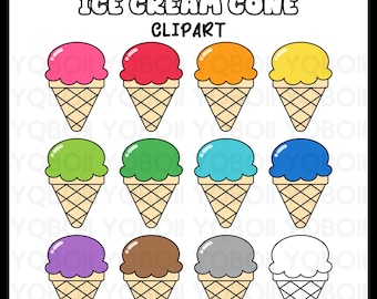 Ice Cream Cone Clipart — Colorful Clip Art Set