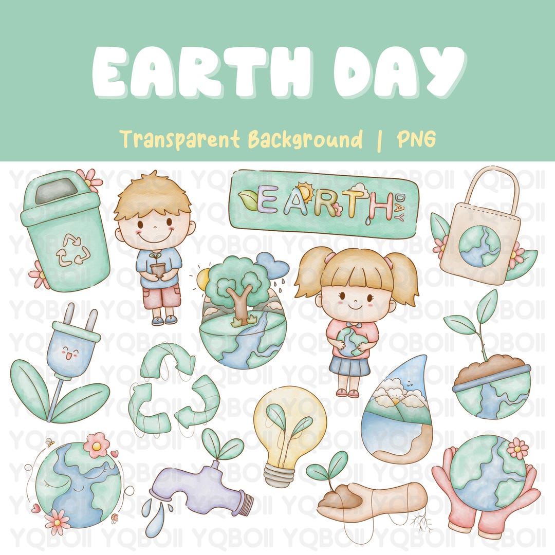 Earth Day Watercolor Clipart, Eco Friendly Clipart, Love Earth ...