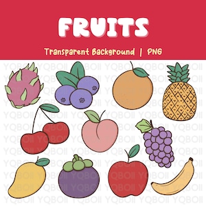 Fruit Clipart Set | strawberry, apple, cherries, pineapple,coconut Clipart | Fruits PNG | Transparent Background png