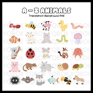 A to Z Animals Clipart, Animal Alphabet Clipart, Animals of the Alphabet | Transparent Background PNG